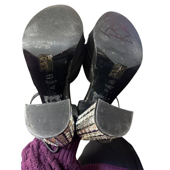 Dune Size 9 Black Satin Rhinestone Block Heel Platform Sandals With Adjustable S - Picture 7 of 7